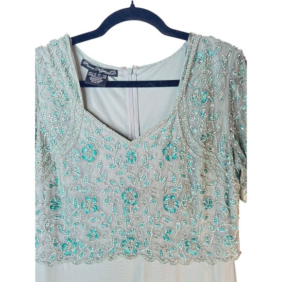 Pisarro Nights Size 10 Aqua Green Beaded Short Sleeve Evening Dress - Picture 9 of 16